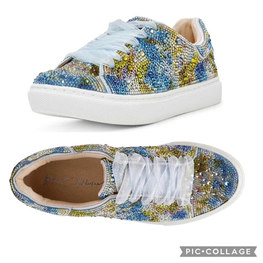 Blue Betsey Johnson Sidny Tulip Rhinestone  Low Top Party Sneakers girls size 1